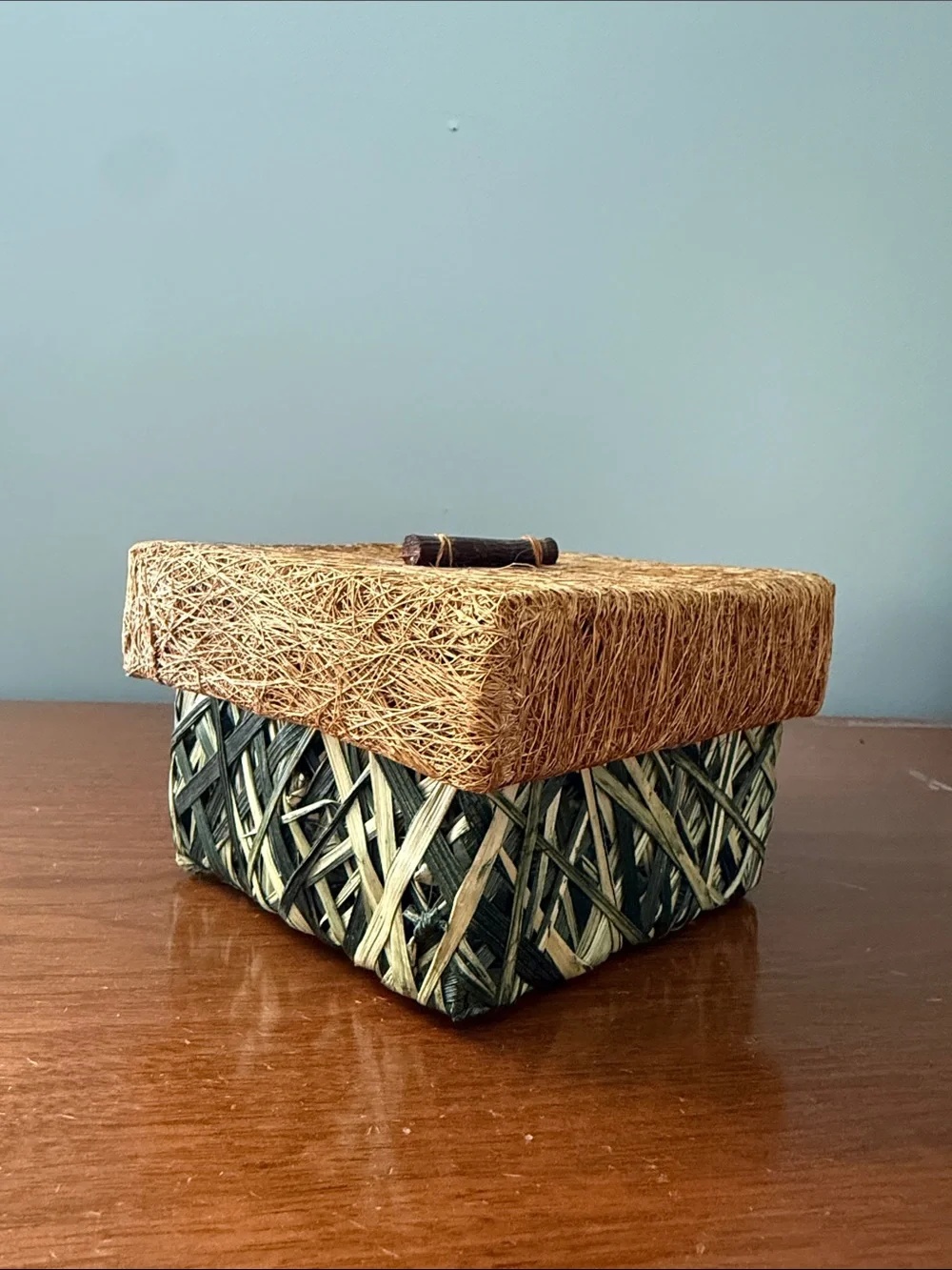 Woven Decorative Storage Box in Natural Brown and Black